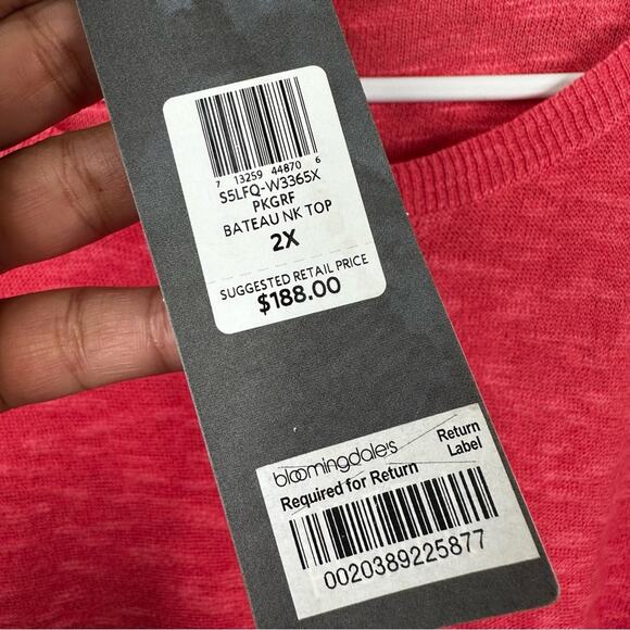 NEW Eileen Fisher Woman Bateau Neck Top Pink Grapefruit Organic Linen Cotton 2X - Picture 5 of 9